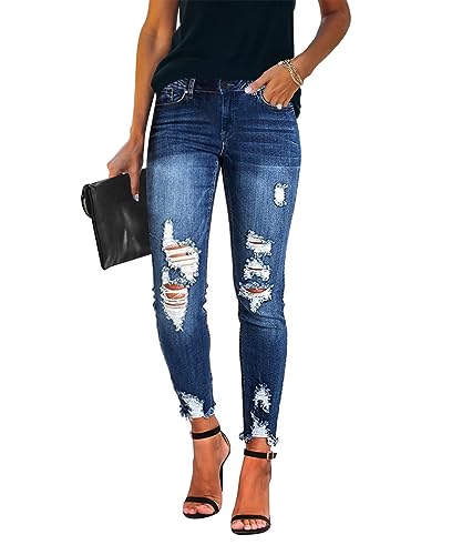 Women's Ripped Skinny Jeans Distressed Stretchy Denim Pants