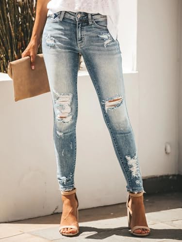 Women's Ripped Skinny Jeans Distressed Stretchy Denim Pants