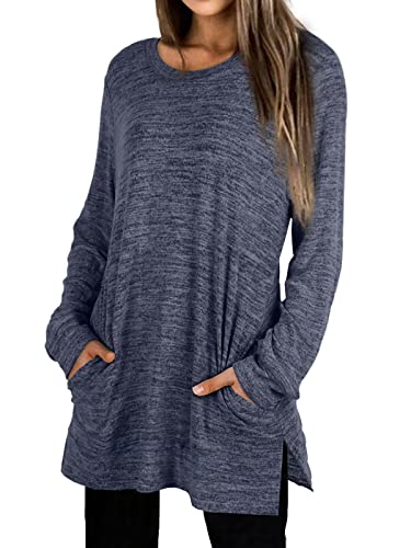 Womens Casual Sweatshirts Long Sleeve Shirts Oversized With Pocket Tunic Tops
