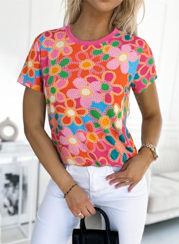 Womens Casual Polka Dot Tops Crewneck Short Sleeve T Shirts Fashion 2024 Spring Summer Loose Fit Shirts