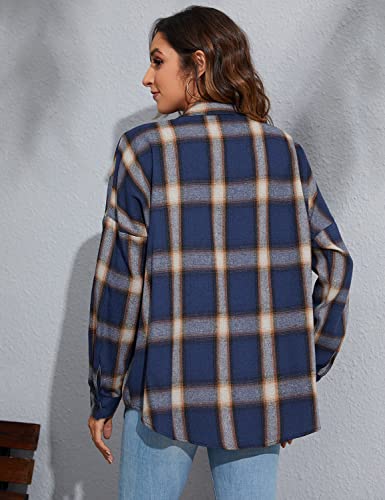 Women's Button Down Flannel Shirts Plaid Shacket Long Sleeve Collared Business Casual Tops Work Blouses