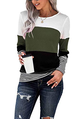 Womens Color Block Loose Long/Short Sleeve T Shirts Casual Comfy Tops