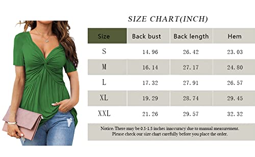 Womens Front Knotted V-Neck Blouse T Shirt Short Sleeve Oversized Tunic Tops Summer Solid Pullover Tees