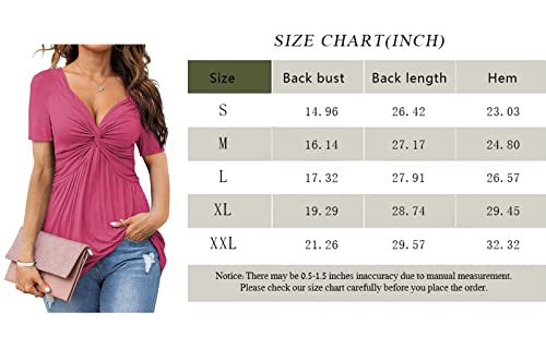 Womens Front Knotted V-Neck Blouse T Shirt Short Sleeve Oversized Tunic Tops Summer Solid Pullover Tees