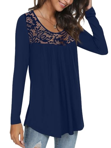 Womens Long Sleeve Loose Fit Tunic Tops Casual Ruffle T Shirt Blouses for Leggings