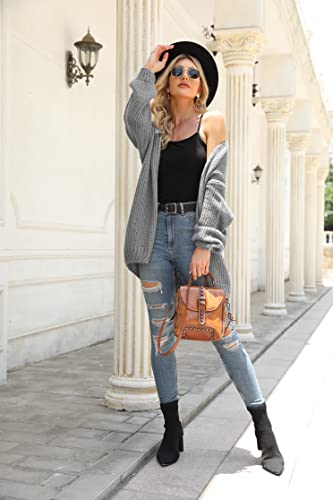 PRETTYGARDEN Women's Long Sleeve Open Front Knit Cardigans Sweaters Soft Loose Draped Coat Outerwear