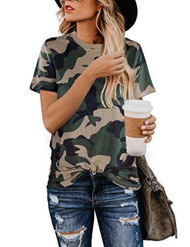Womens Leopard Print Tops Short Sleeve Round Neck Casual T Shirts Tees