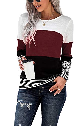 Womens Color Block Loose Long/Short Sleeve T Shirts Casual Comfy Tops