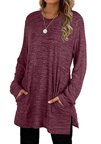 Womens Casual Sweatshirts Long Sleeve Shirts Oversized With Pocket Tunic Tops