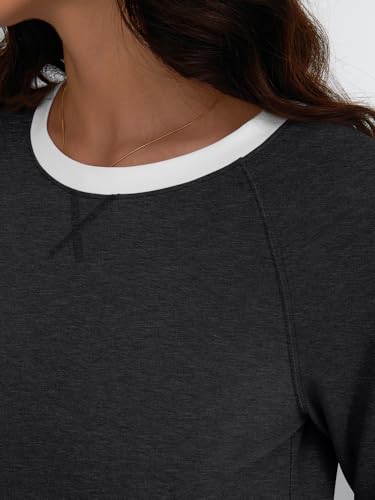 Womens Long Sleeve Shirts Color Block Casual Crewneck Tops Tshirt