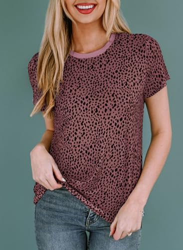 Womens Casual Polka Dot Tops Crewneck Short Sleeve T Shirts Fashion 2024 Spring Summer Loose Fit Shirts