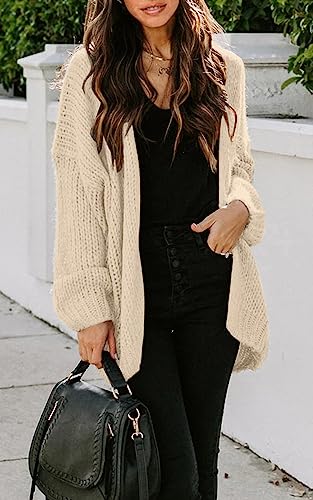 PRETTYGARDEN Women's Long Sleeve Open Front Knit Cardigans Sweaters Soft Loose Draped Coat Outerwear