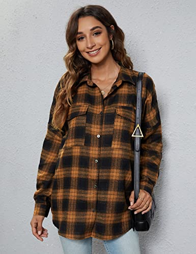 Women's Button Down Flannel Shirts Plaid Shacket Long Sleeve Collared Business Casual Tops Work Blouses