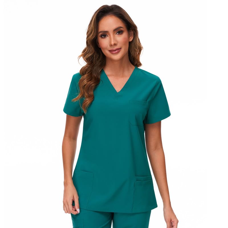 COZYFIT Scrub Tops for Woman - Soft Stretch, V-Neck Top Scrubs with 3 Pockets, Easy Care for Women