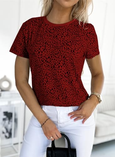 Womens Casual Polka Dot Tops Crewneck Short Sleeve T Shirts Fashion 2024 Spring Summer Loose Fit Shirts