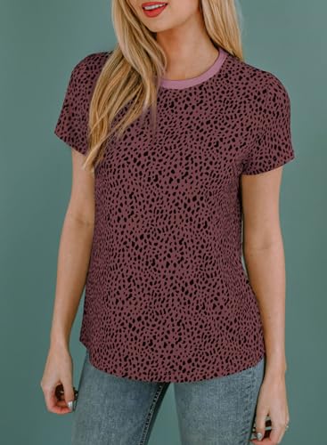 Womens Casual Polka Dot Tops Crewneck Short Sleeve T Shirts Fashion 2024 Spring Summer Loose Fit Shirts