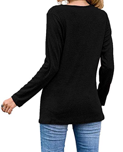 Womens Casual Long Sleeve Tunic Shirts Round Neck Button Side Blouses Tops
