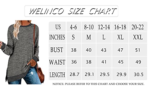 Womens Crewneck Pullovers Color Block Long Sleeve Side Split Tunic Tops