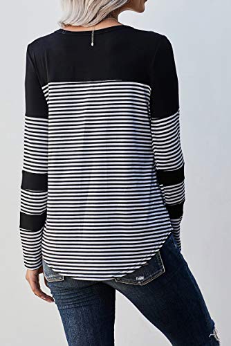 Womens Color Block Loose Long/Short Sleeve T Shirts Casual Comfy Tops