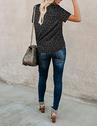 Womens Leopard Print Tops Short Sleeve Round Neck Casual T Shirts Tees