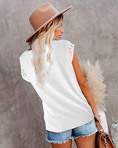 Womens Cap Sleeve Tops 2024 Trendy Floral Print Summer Tops Loose Fit Lace T Shirts Blouses