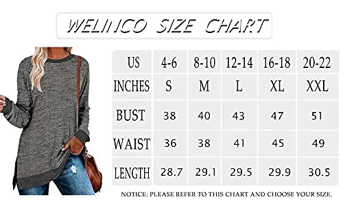 Womens Crewneck Pullovers Color Block Long Sleeve Side Split Tunic Tops