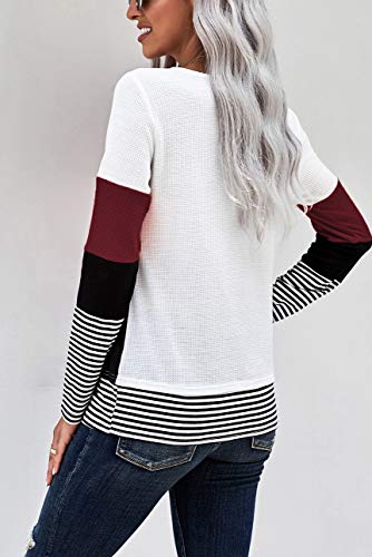 Womens Color Block Loose Long/Short Sleeve T Shirts Casual Comfy Tops
