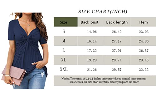 Womens Front Knotted V-Neck Blouse T Shirt Short Sleeve Oversized Tunic Tops Summer Solid Pullover Tees