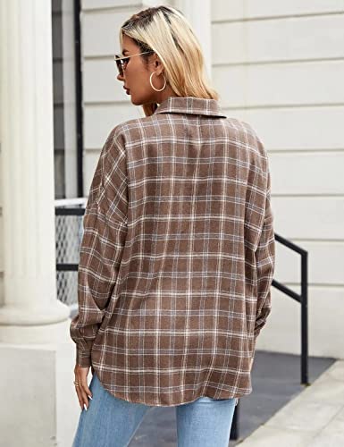 Women's Button Down Flannel Shirts Plaid Shacket Long Sleeve Collared Business Casual Tops Work Blouses