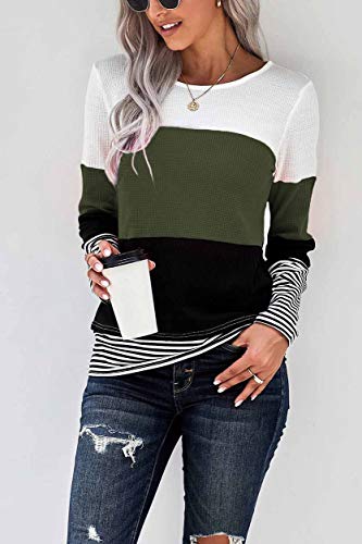 Womens Color Block Loose Long/Short Sleeve T Shirts Casual Comfy Tops