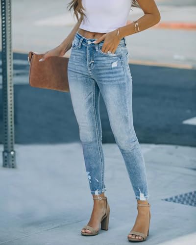 Women's Ripped Skinny Jeans Distressed Stretchy Denim Pants