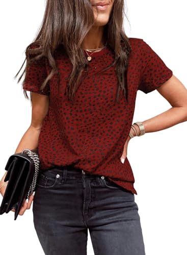 Womens Casual Polka Dot Tops Crewneck Short Sleeve T Shirts Fashion 2024 Spring Summer Loose Fit Shirts