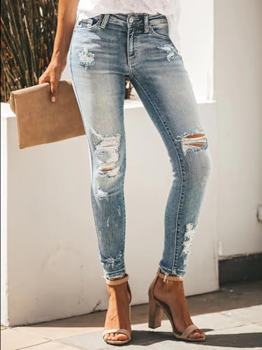Women's Ripped Skinny Jeans Distressed Stretchy Denim Pants