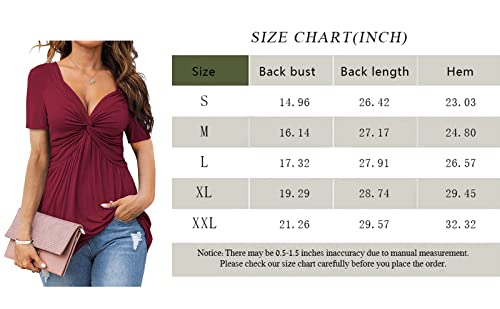 Womens Front Knotted V-Neck Blouse T Shirt Short Sleeve Oversized Tunic Tops Summer Solid Pullover Tees