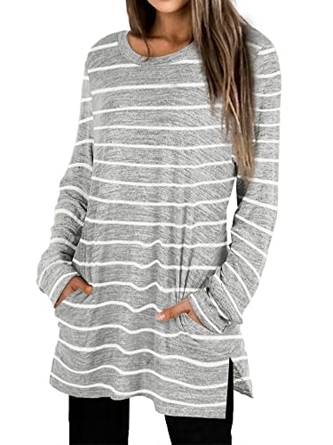 Womens Casual Sweatshirts Long Sleeve Shirts Oversized With Pocket Tunic Tops