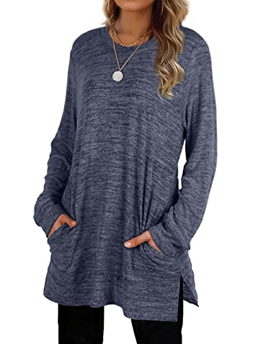 Womens Casual Sweatshirts Long Sleeve Shirts Oversized With Pocket Tunic Tops