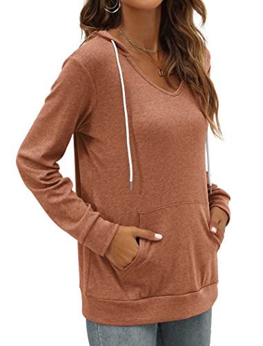 Pocket Hoodies for Womens V Neck Lightweight Sweatshirts Long Sleeve Tops