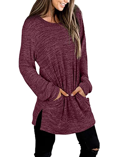 Womens Casual Sweatshirts Long Sleeve Shirts Oversized With Pocket Tunic Tops
