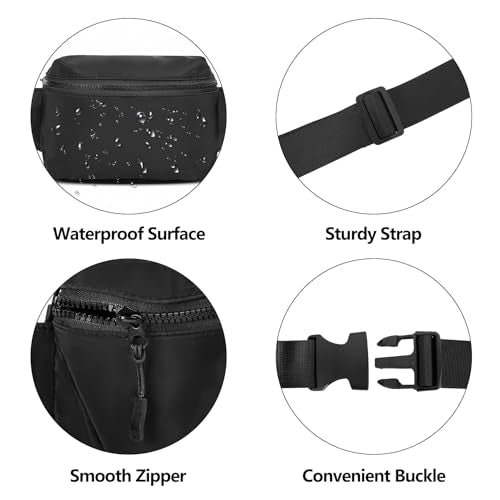 VOROLO Fanny Pack Christmas Gift For Women And Men Crossbody Bag Belt Bag Bum Bag with Adjustable Strap for Sports Black