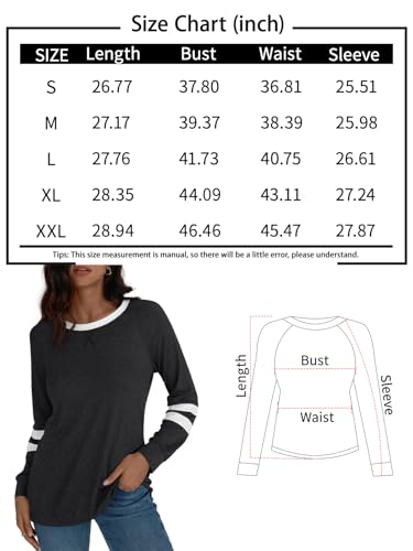 Womens Long Sleeve Shirts Color Block Casual Crewneck Tops Tshirt