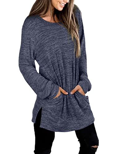Womens Casual Sweatshirts Long Sleeve Shirts Oversized With Pocket Tunic Tops