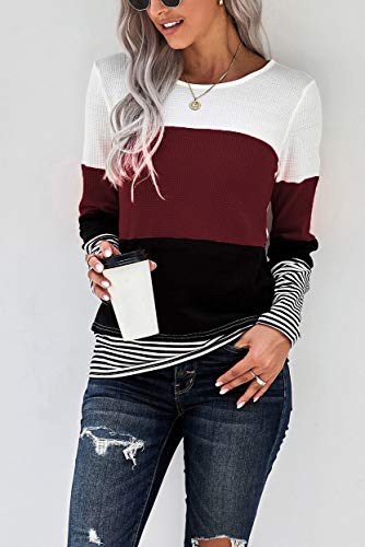 Womens Color Block Loose Long/Short Sleeve T Shirts Casual Comfy Tops