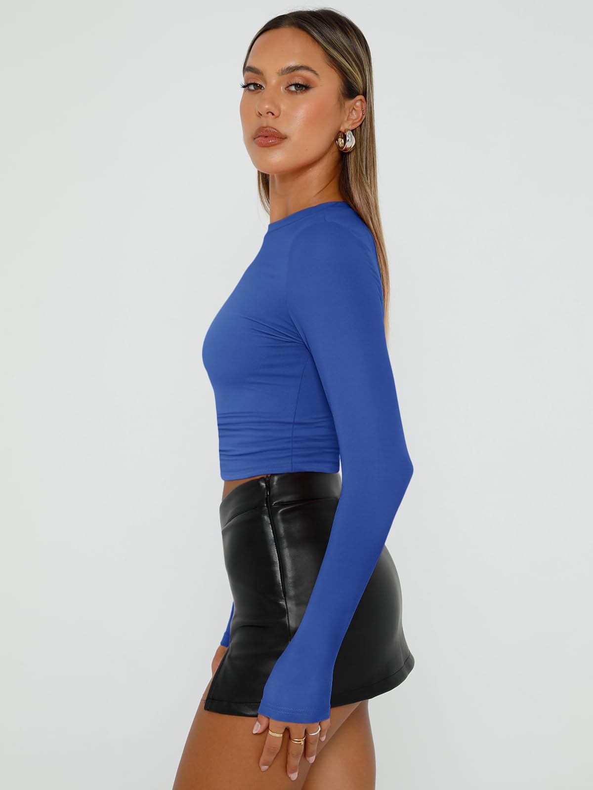 Trendy Queen Womens Long Sleeve Shirts Basic Crop Tops Tight Slim Fit Cute Teen Girls Fall Winter Y2k Clothes