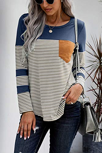Womens Color Block Loose Long/Short Sleeve T Shirts Casual Comfy Tops