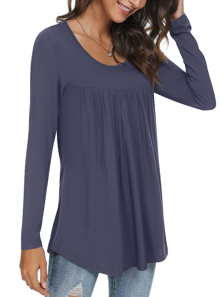 Womens Long Sleeve Loose Fit Tunic Tops Casual Ruffle T Shirt Blouses for Leggings