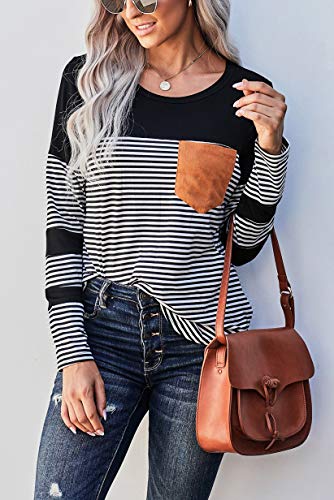 Womens Color Block Loose Long/Short Sleeve T Shirts Casual Comfy Tops
