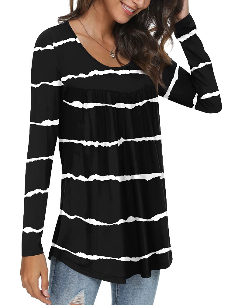 Womens Long Sleeve Loose Fit Tunic Tops Casual Ruffle T Shirt Blouses for Leggings