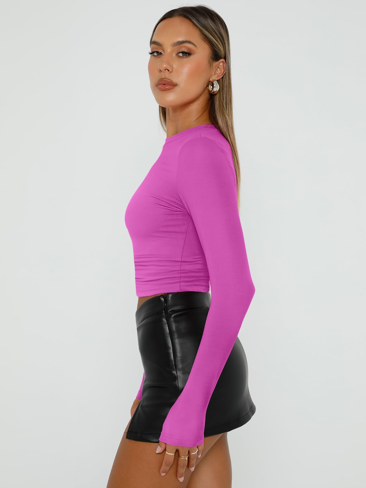 Trendy Queen Womens Long Sleeve Shirts Basic Crop Tops Tight Slim Fit Cute Teen Girls Fall Winter Y2k Clothes