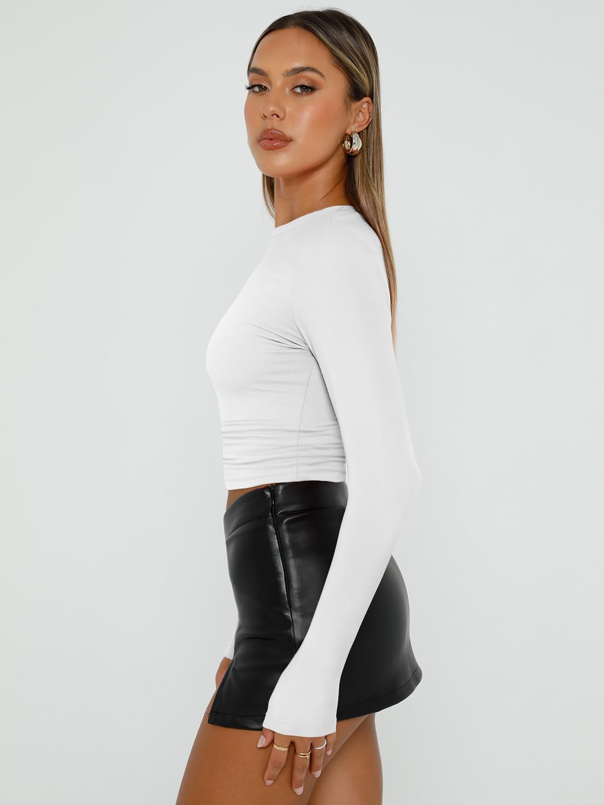 Trendy Queen Womens Long Sleeve Shirts Basic Crop Tops Tight Slim Fit Cute Teen Girls Fall Winter Y2k Clothes
