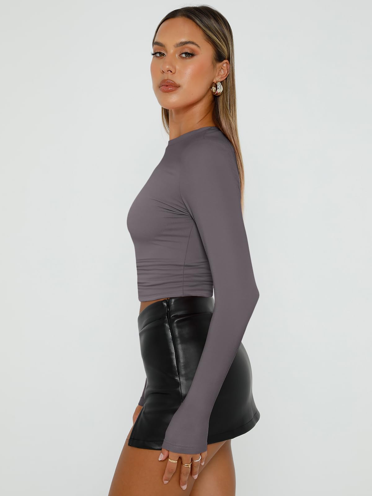 Trendy Queen Womens Long Sleeve Shirts Basic Crop Tops Tight Slim Fit Cute Teen Girls Fall Winter Y2k Clothes